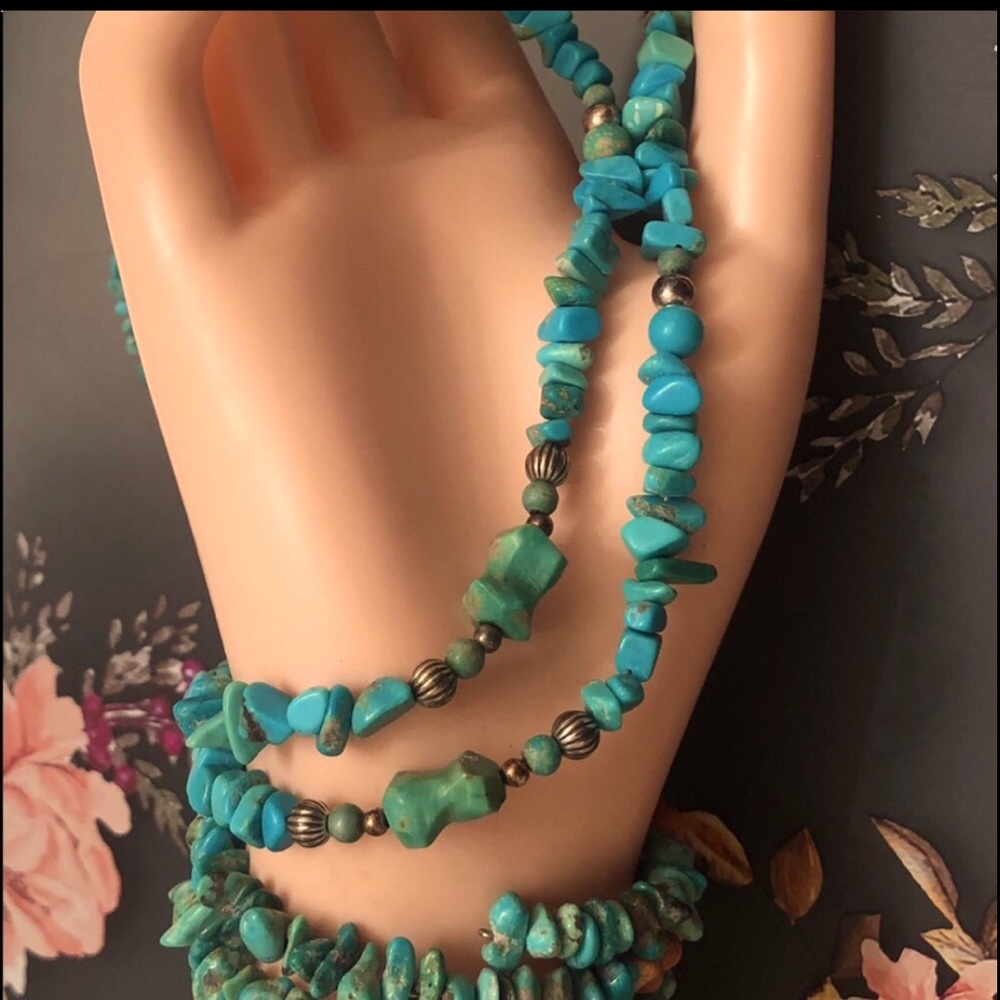 Turquoise sterling silver necklace bracelet set - Picture 4 of 5